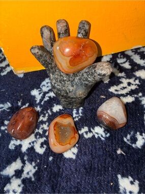 Stone Hand with Tumbled Carnelian/Agate Stones - Orange and Brown Set